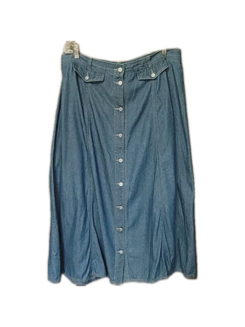Vintage 90s Denim Maxi Skirt Jean Skirt 20W Y2K Button Front A Line Elastic Back - Picture 13 of 16